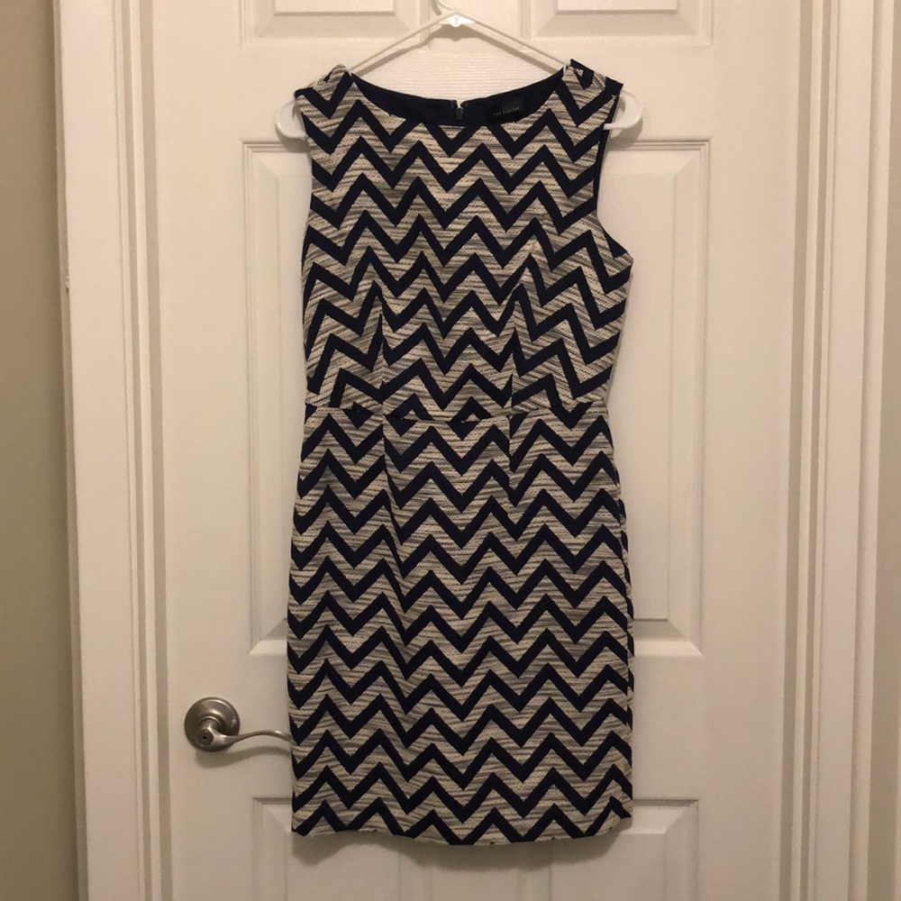 The Limited navy and cream striped chevron dress